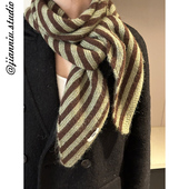 2025新款 含羊毛撞色条纹围巾女秋冬时尚 慵懒风韩系百搭保暖围脖潮