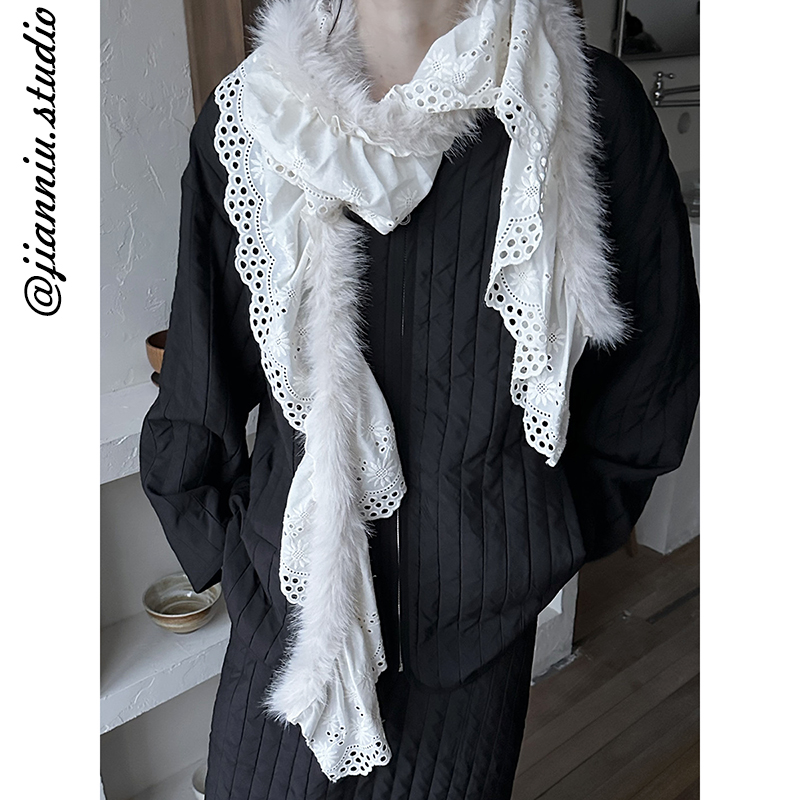 复古千禧辣妹风蕾丝毛边围巾女日系小众y2k亚文化装饰叠戴围脖潮