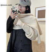 羊毛针织袖 韩版 秋冬季 套披肩女外搭保暖羊绒围巾护颈搭肩毛线斗篷