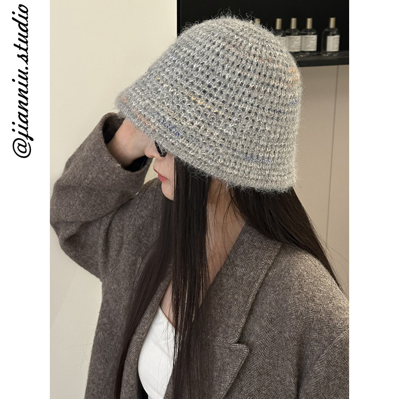韩系渐变色针织渔夫帽子女2025新款秋冬保暖百搭盆帽显脸小水桶帽