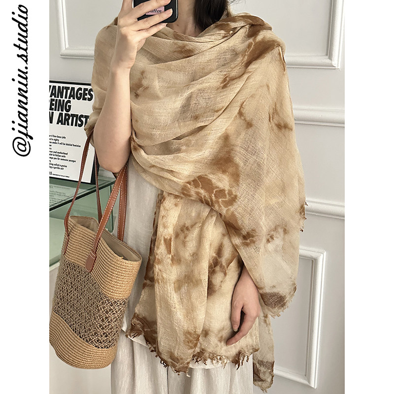 小众复古扎渐变色长款围巾女春夏新款文艺风百搭护颈保暖围脖披肩