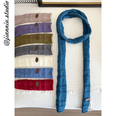 韩系ins文艺小众纯色细窄长条围巾女秋冬时尚百搭高级感针织围脖