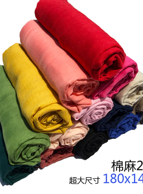 韩版百搭纯色超大春秋季棉麻手感围巾文艺女式冬季披肩韩国丝巾女