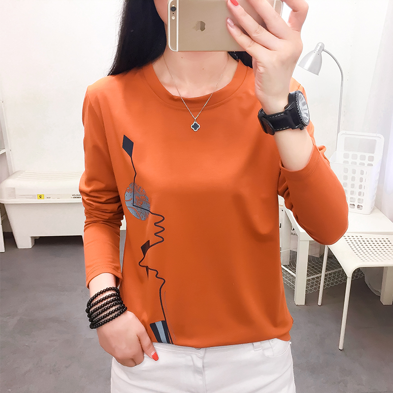 春秋装2020年新款圆领上衣韩版宽松外穿秋衣打底衫纯棉长袖t恤女