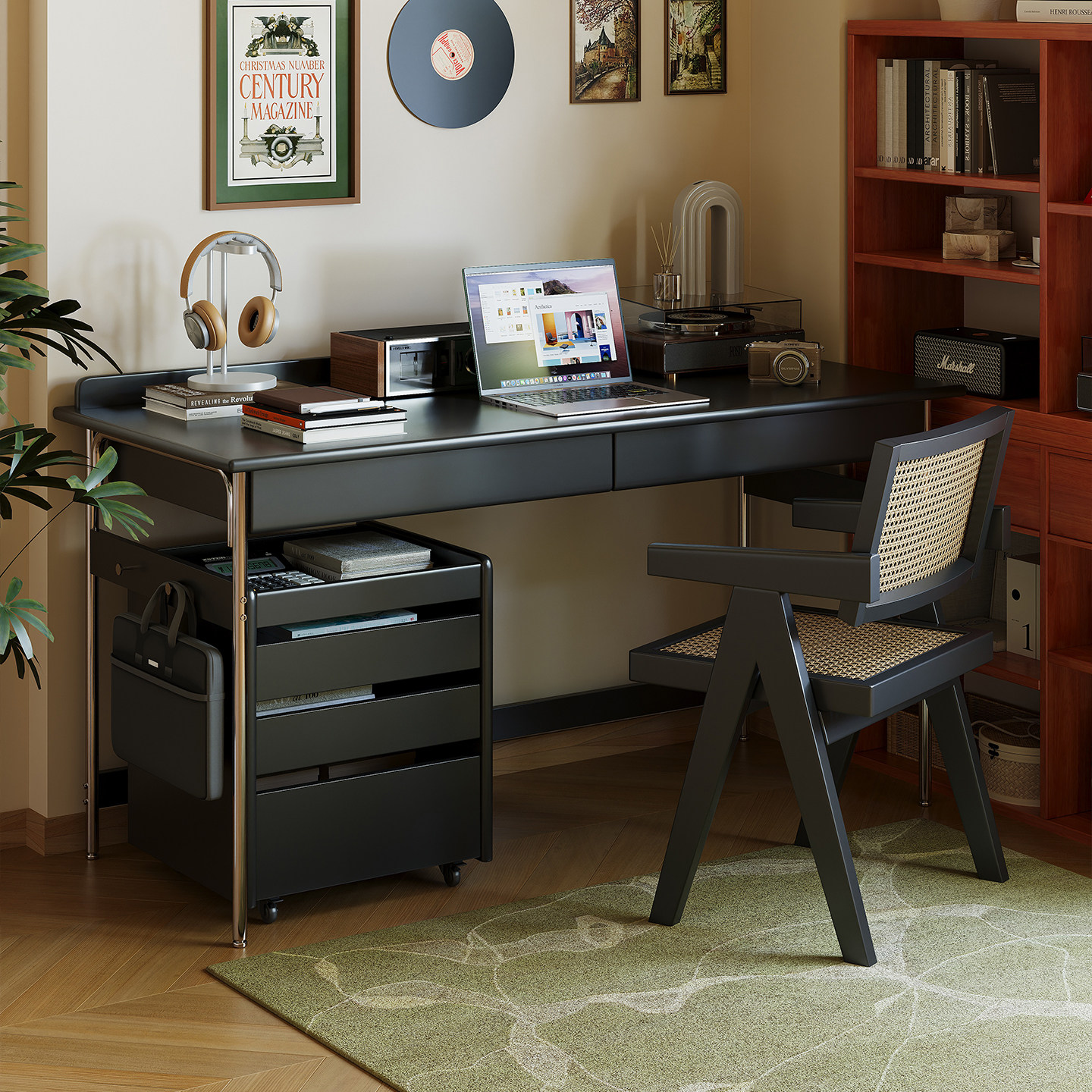 复古实木书桌小户型电脑桌带抽屉学习办公桌包豪斯卧室工作写字台