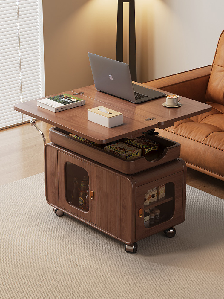 中古风小推车家用客厅茶几可移动折叠实木阳台茶桌沙发升降边柜