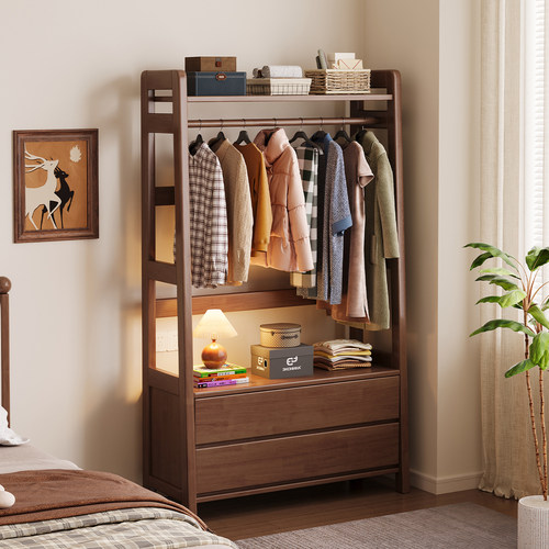 卧室实木衣帽架落地带抽屉