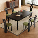 中古风实木餐桌椅组合法式 简约家用胡桃木色长方形饭桌 小户型美式