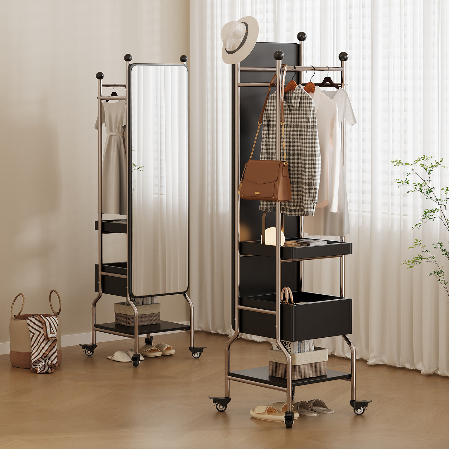 穿衣镜衣帽架一体卧室可移动