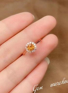 天然黄水晶戒指925银时尚女日韩