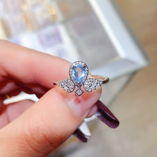 新款 天然托帕石戒指925银镶嵌女开口日韩轻奢饰品送女友新年礼物