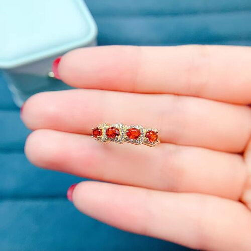 天然芬达石榴石戒指925银镶嵌开口女款轻奢小众设计感