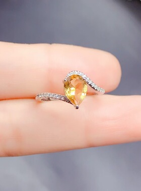 新款天然黄水晶戒指925银镶嵌女时尚轻奢饰品送女友新年礼物
