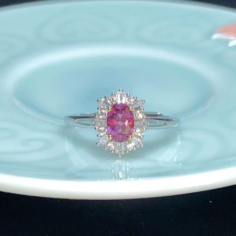 天然镁铝石榴石戒指s925银镶女开口简约气质百搭指环送女友礼物