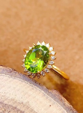 新款天然橄榄石戒指925银镶嵌女开口日韩轻奢饰品送女友新年礼物