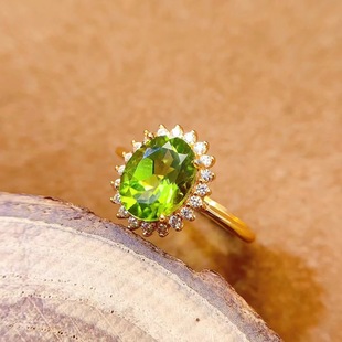 新款 天然橄榄石戒指925银镶嵌女开口日韩轻奢饰品送女友新年礼物