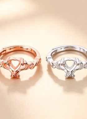 925银戒指空托心形5×5mm 6×6mm活口戒托女镶嵌女戒指