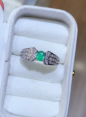 新款天然祖母绿戒指925银镶嵌女开口时尚轻奢饰品送女友新年礼物