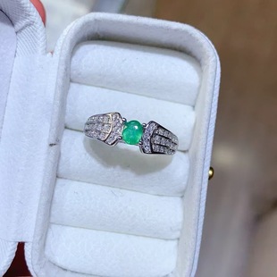 新款 轻奢饰品送女友新年礼物 天然祖母绿戒指925银镶嵌女开口时尚