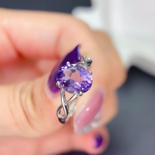 新款 轻奢饰品送女友新年礼物 紫水晶戒指925银镶嵌女开口时尚