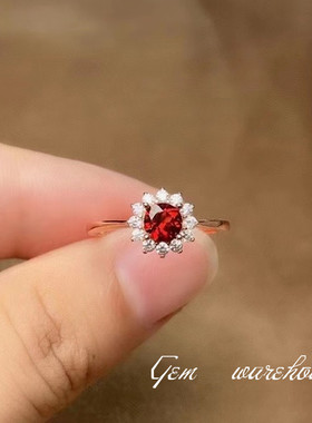 天然石榴石戒指925银时尚女活口