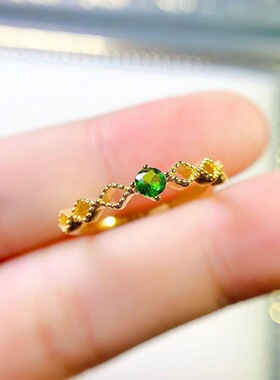 新款925银镶嵌天然透辉石戒指女开口日韩简约百搭款指环饰品