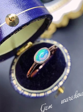 天然欧泊戒指s925银活口镶嵌女简约轻奢时尚饰品送朋友同事礼物