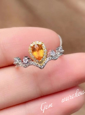 天然黄水晶戒指925银日韩百搭女