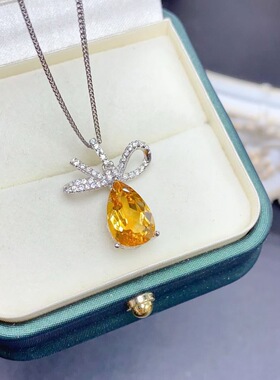 新款天然黄水晶吊坠925银镶嵌女时尚轻奢饰品送女友新年礼物