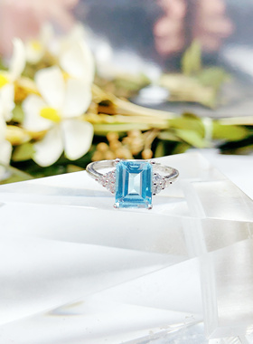 天然托帕石戒指女925银镀18K金镶嵌时尚个性简约百搭送女友礼物