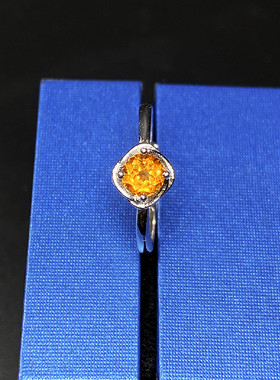 天然黄水晶戒指彩色宝石指环S925银饰品女士开口可调节简约花礼物