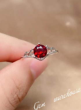 天然石榴石戒指s925银简约女开口