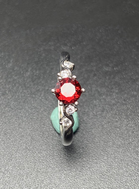 天然石榴石戒指红宝石指环彩色宝石饰品女款开口可调节时尚s925银