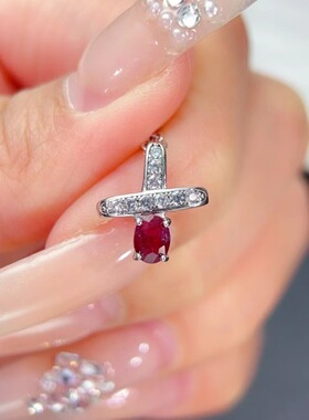 新款天然红宝吊坠925银镶嵌女简约时尚轻奢饰品新年礼物送女友