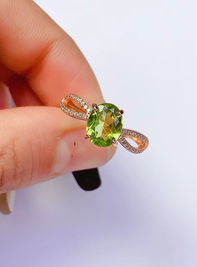 新品天然橄榄石戒指925银镶嵌女开口日韩轻奢时尚饰品礼物