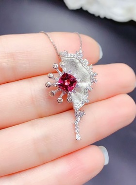 新款天然镁铝石榴石吊坠925银镶嵌女不规则项链日韩时尚轻奢饰品