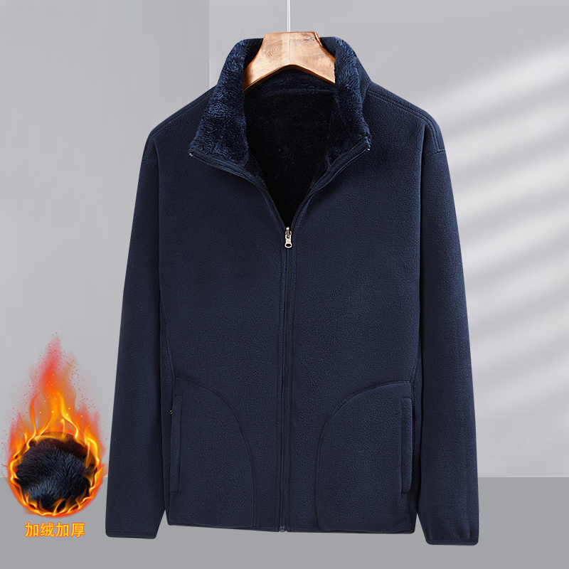 秋冬季户外摇粒绒防风保暖抓绒衣男士双面穿立领卫衣大码休闲时尚