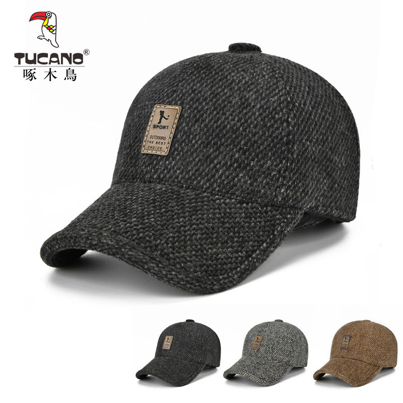 啄木鸟中老年人加厚护耳鸭舌帽子