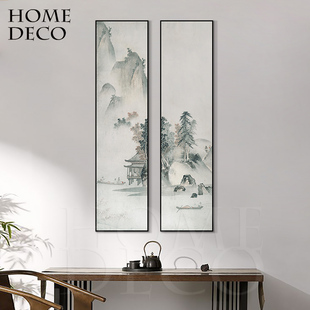 速发新中式挂画竖版长廊双条画走联过道山水画玄关装饰画书房茶室