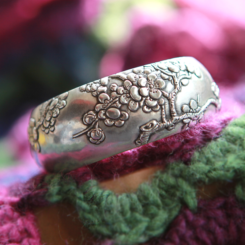 银饰品喜月纯银梅花复古女