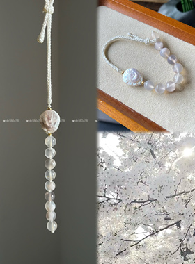原创设计【白樱花】天然樱花玛瑙手绳女米色闺蜜款手链巴洛克珍珠