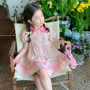 女童碎花连衣裙夏季2025新款儿童短袖裙子洋气女孩宝宝夏装公主裙