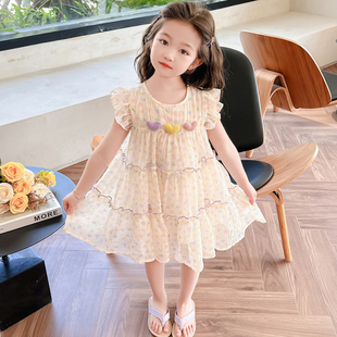 女童连衣裙夏季2025新款儿童洋气短袖女宝宝薄款雪纺夏装公主裙子