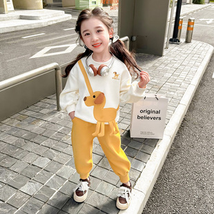 女童卫衣套装春秋2025新款儿童休闲时髦春季宝宝纯棉洋气春装运动