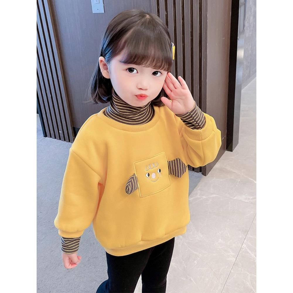 女童卫衣2025新款冬季加绒加厚秋冬女宝宝洋气儿童半高领冬装上衣