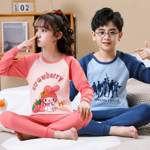 女童宝宝保暖内衣中大童全棉小孩睡衣 男童装 儿童纯棉秋衣秋裤 套装