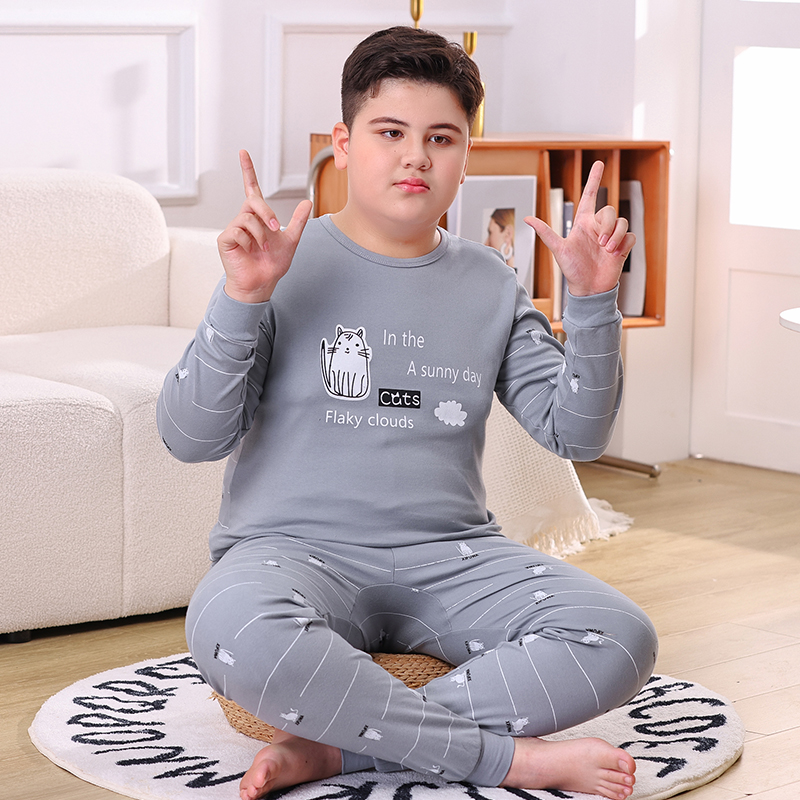 春秋男纯棉胖童内衣套装