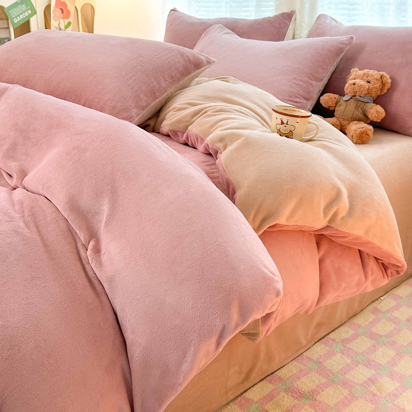 简约纯色牛奶绒四件套