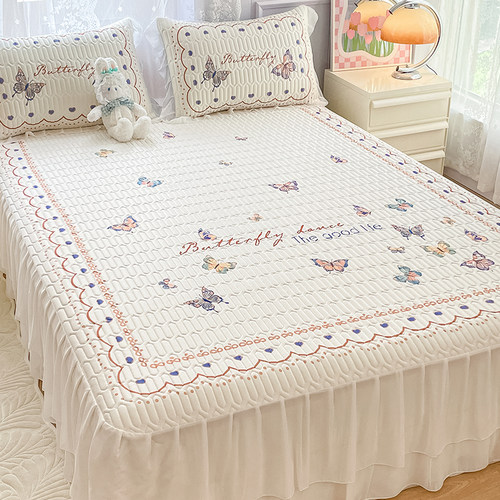 夏季乳胶凉席三件套床裙款凉感丝冰席子家用软席床席空调席可机洗