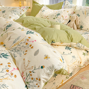 全棉小清新纯棉四件套2024新款 套件床单被套床上用品三件套床笠款